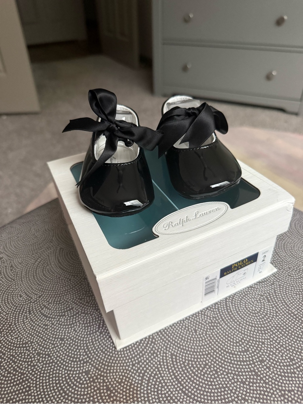 Ralph Lauren Black Patent Ribbon Mary Jane Baby Shoes
